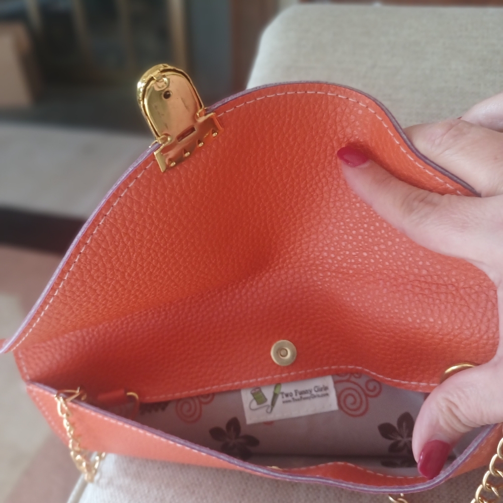 Orange Envelope Clutch with Gold Chain - Picture 6 of 10